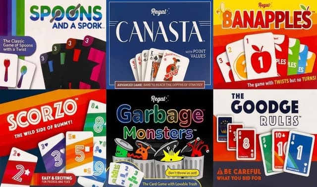 Detalle de Regal Games Fun Card Games Set for Adults (6 games incl. Canasta, Banapples, ScorZo) — Travel & family game night deck