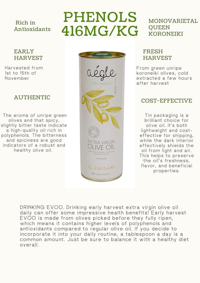 Thumbnail 2 de Aegle 1L natives Olivenöl extra 415 mg/kg 🫒