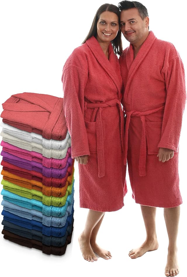 Detalle de Peignoir unisexe LEBENGOOD en éponge 100% coton (400 g/m²) avec ceinture, poches et serviette