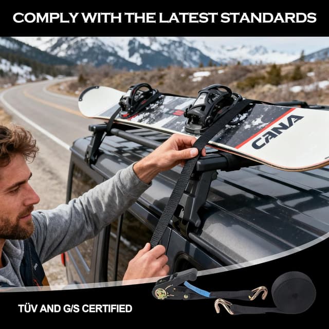 Detalle 1 de Spanngurte mit Ratsche-Set (4 Stück) – 6 m x 25 mm, schwarz, zum Sichern von Ladungen auf Auto, Anhänger und Fahrradträgern