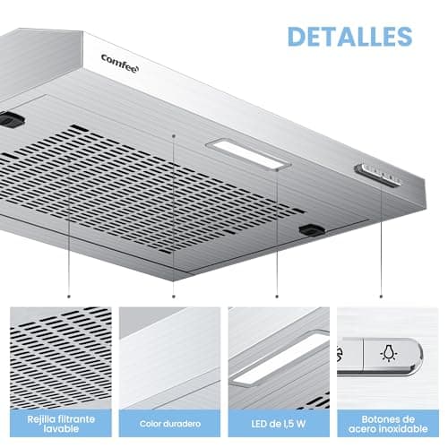 Detalle de Comfee SLIF17SS-60 LED: campana extractora bajo encimera de 60 cm y 200 m³/h
