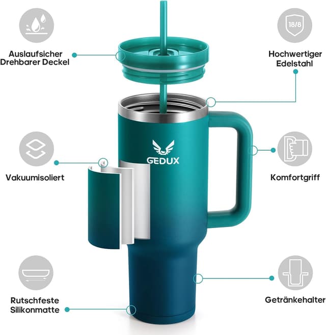 Thumbnail 2 de Gedux Trinkflasche 1.2L mit Strohhalm