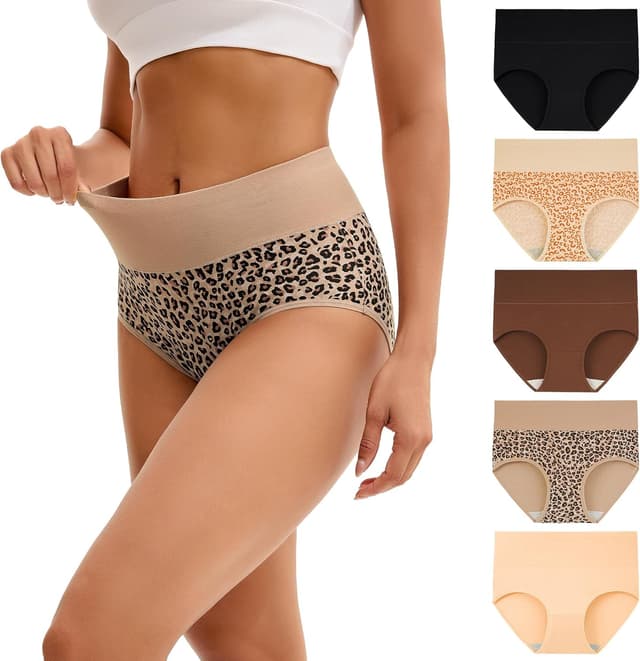 Detalle de INNERSY Damen-Slips mit hoher Taille aus Baumwolle/Stretch – 5er Pack