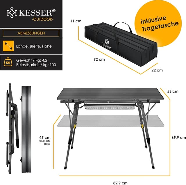 Detalle 2 de KESSER Campingtisch faltbar 90x53 cm Holz-Optik