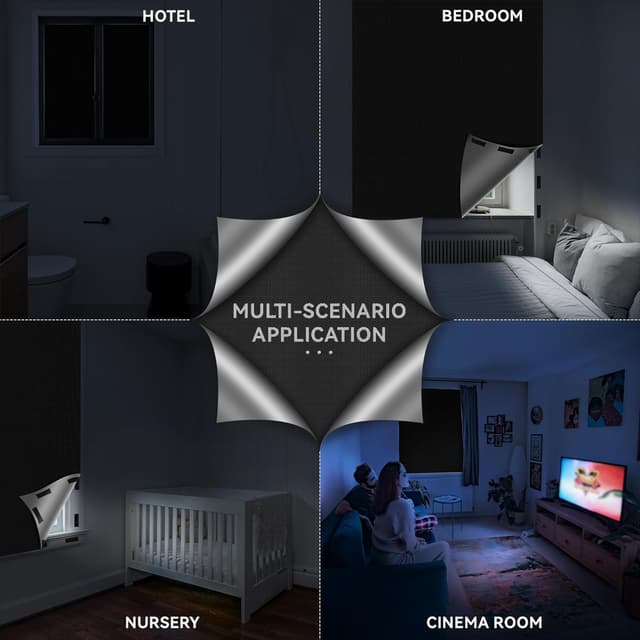 Detalle 2 de Bemece Portable 100% Blackout Blind (No Drill) for Windows – 420D Oxford Blackout, Cut-to-Fit, Velcro & Adhesive