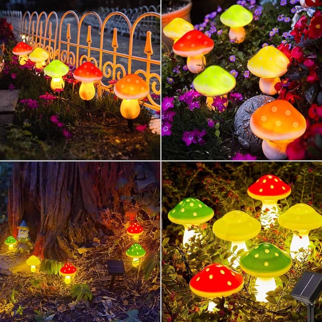 Detalle de Joycome décorations solaires de jardin à 6 LED en forme de champignon (IP65)