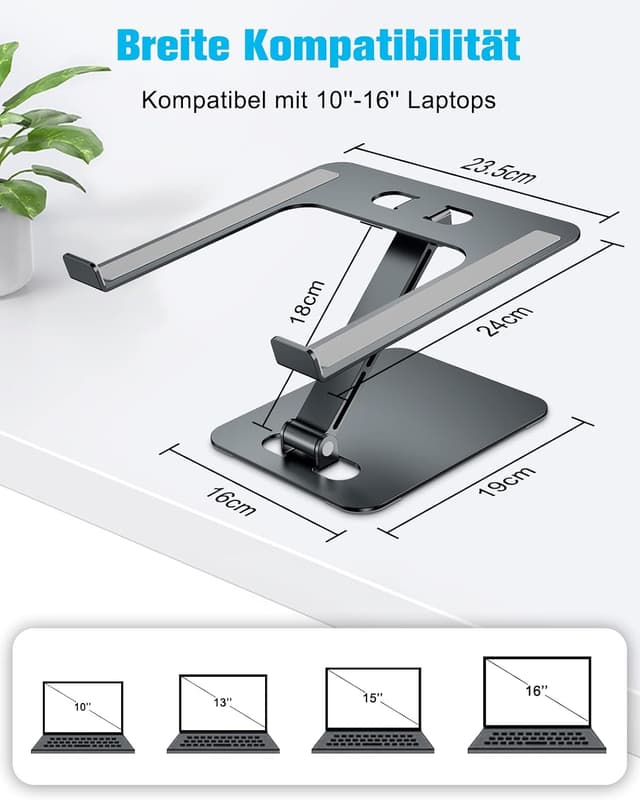 Detalle de Babacom Laptop Ständer höhenverstellbar & faltbar aus Aluminium (10–16 Zoll, grau)