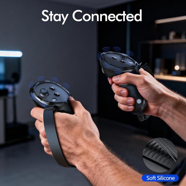 Detalle de Controller Grips for Meta Quest 3S / Quest 3 with Anti-Slip Silicone Covers, Thumbstick Caps & Easy Battery Access (Black)