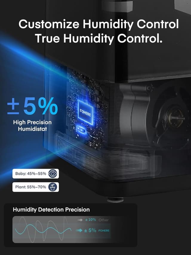 Detalle de FOHERE 6L — Humidificateur à brume froide et chaude (ultrasonique) pour la maison, avec minuterie et mode sommeil