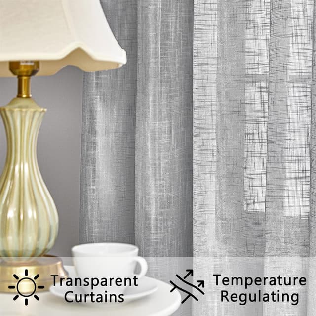 Detalle 2 de Topfinel Cortinas Cortas Efecto Lino para Ventanas Gris 🪟