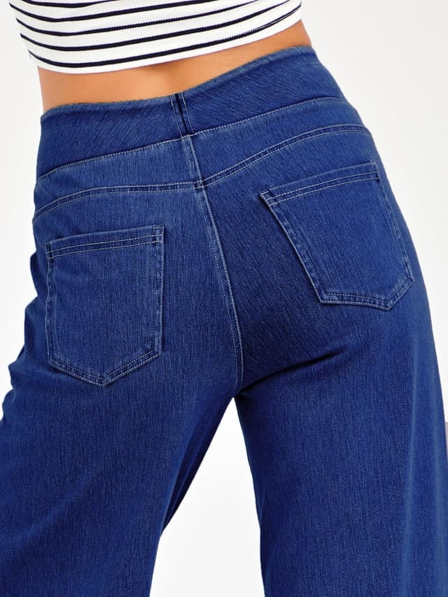 Detalle de ZIRUU Damen Wide-Leg Pull-On Jeans mit Gummibund und Taschen