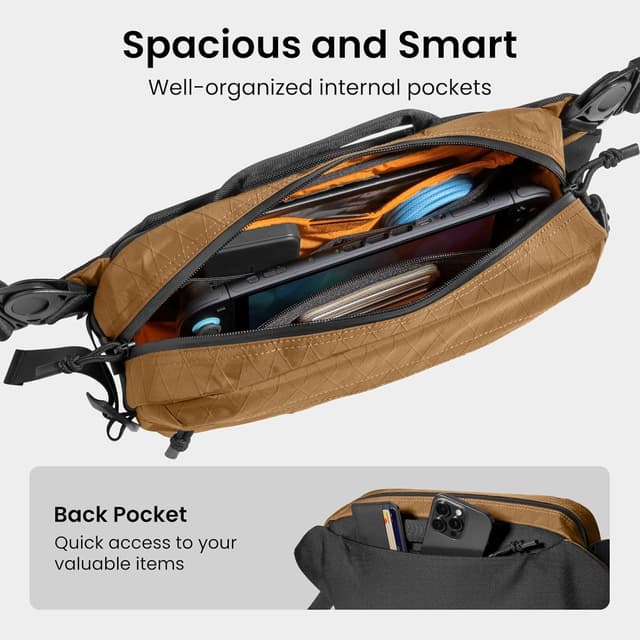 Detalle de tomtoc 5.5L X-Pac Sling Bag (heavy-duty) for Steam Deck, Rog Ally X and iPad mini