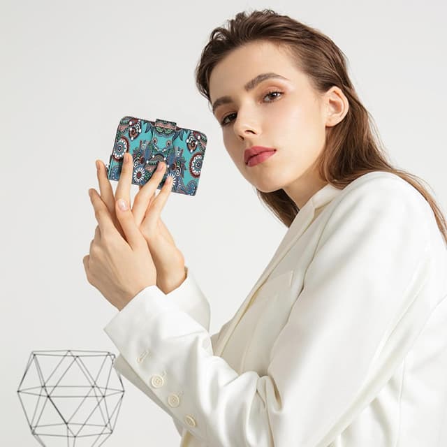 Thumbnail 6 de MoFut kleiner Damen-Geldbeutel im Kurzformat mit Blumen- und Blütenmuster (Grüne Blume)