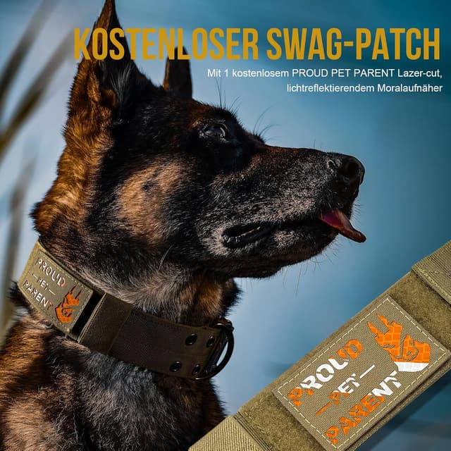 Detalle de OneTigris Collier pour chien en nylon large L avec poignée et patch pour grands chiens, marron (5 cm)