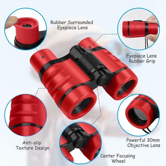 Detalle de OSDUE Binocolo Bambino 4x30 Rosso: giocattolo educativo antiscivolo per 4-12 anni