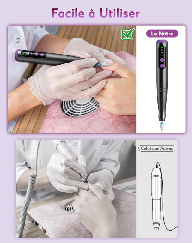 Thumbnail 6 de Fofile ponceuse électrique pour ongles 12 en 1 sans fil, 9 vitesses (jusqu’à 20 000 tr/min) avec écran LED