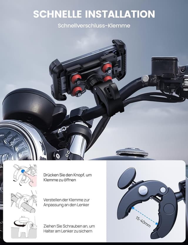 Detalle 2 de Lamicall Motorrad Handyhalterung 360° Drehung