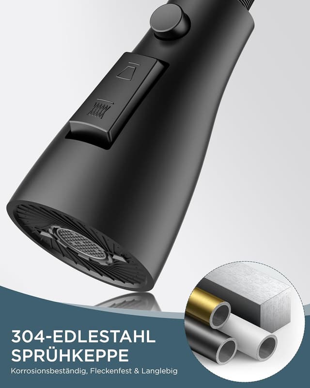 Thumbnail 3 de FORIOUS Küchenarmatur Wasserhahn mit Brause, 360° schwenkbar, 2 Modi, matt schwarz