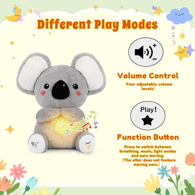 Detalle 2 de BRICHOEE Breathing Stuffed Animal Koala with Moving Ears, Soothing Sound & Light