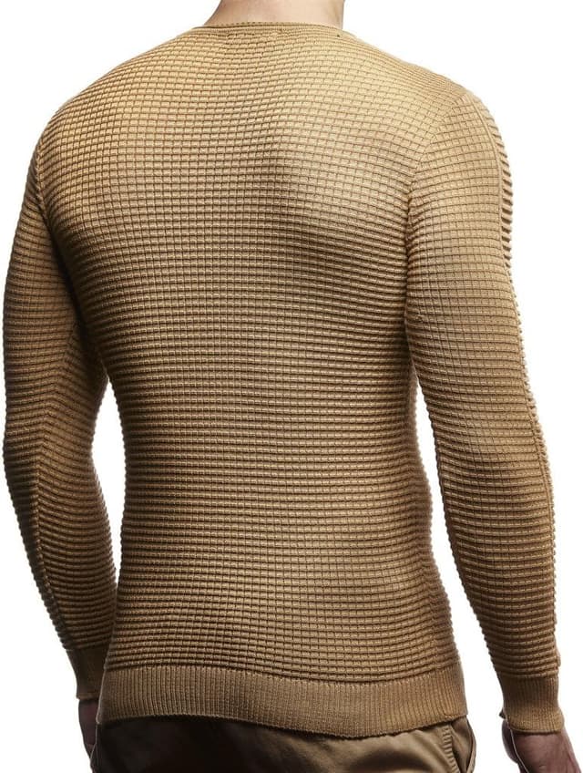 Detalle de Leif Nelson Pull en tricot fin pour homme à col rond (maille fine, coupe ajustée) — Hiver moderne LN1545