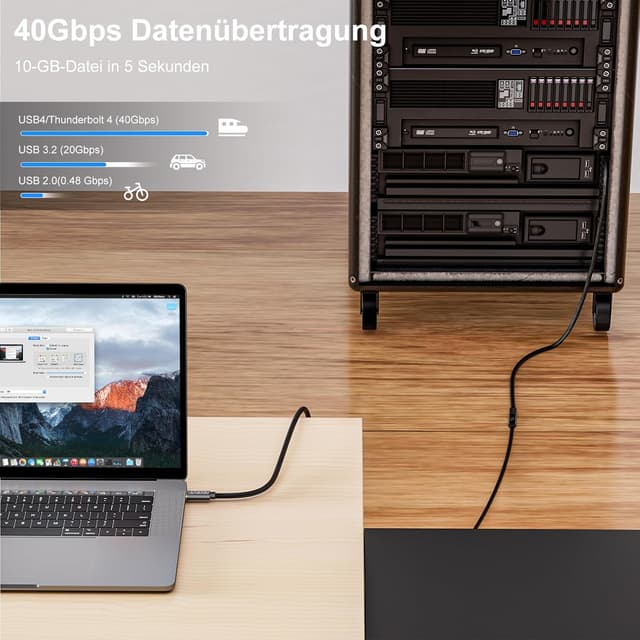 Detalle 2 de EUDOBEL USB-C Verlängerungskabel 2 m (USB 4 / Thunderbolt 4) bis 40 Gbit/s, 8K@60 Hz, bis 240 W PD 3.1