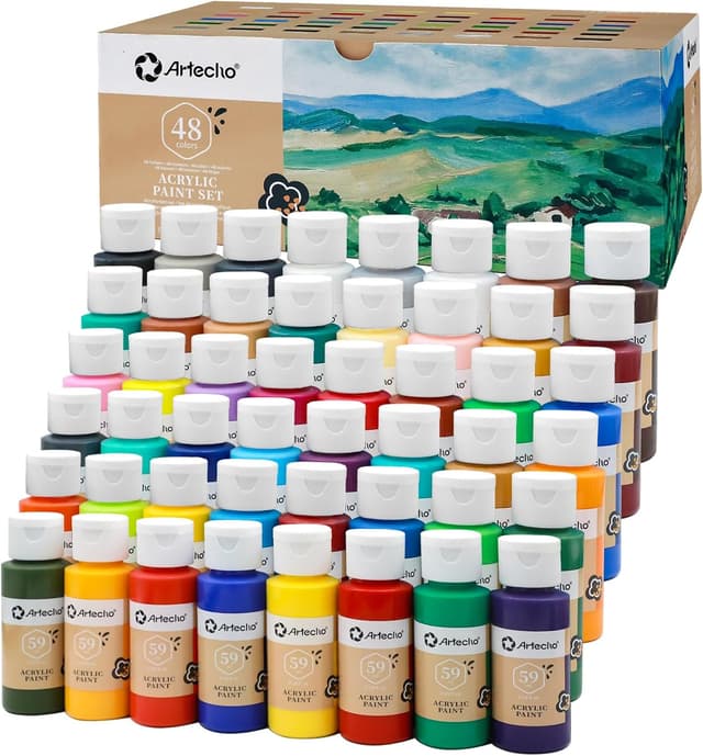 Detalle de Artecho Acrylic Paint Set – 48 Basic Colours (2 Oz/59ml) for Crafts, Canvas, Fabric, Leather & More