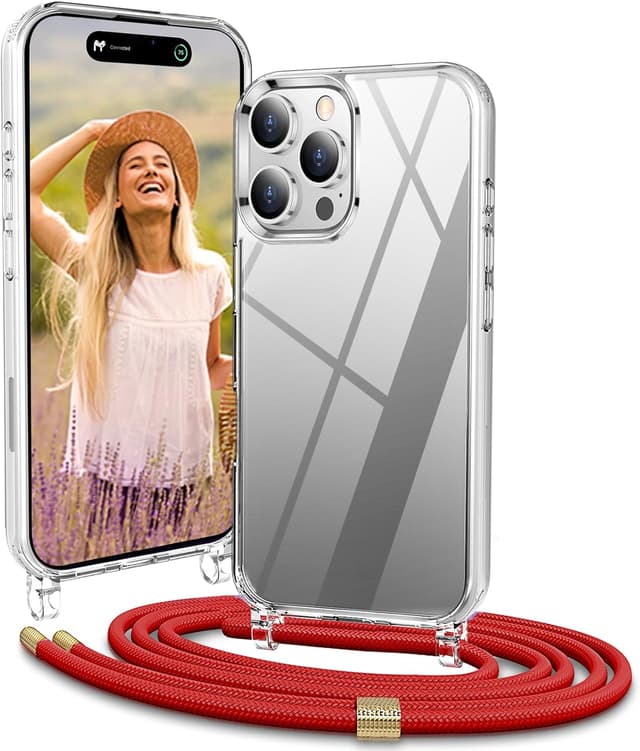 Detalle de Vaykwo Handykette mit Band für iPhone 16 Pro – transparente Umhängehülle mit Kameraschutz & Displayschutz