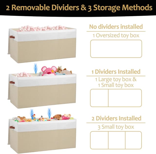 Detalle de Gowee Extra Large Toy Storage Box with Lid (35.5" x 17" x 17") — Beige and White