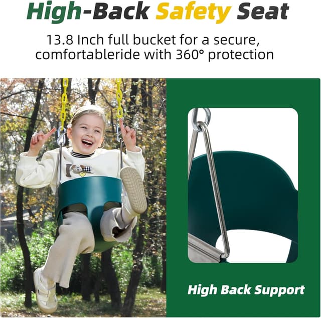 Detalle de High Back Full Bucket Toddler Swing Seat with Yellow Coated Chains (Fully Assembled) — Outdoor Baby Swing Set Accessory