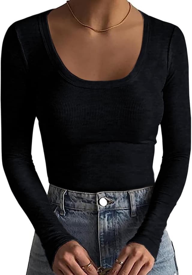 Thumbnail 5 de Basicspace Damen Tops Tiefer U-Ausschnitt