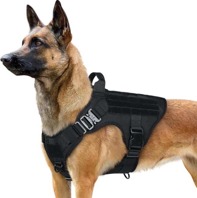 Detalle de Rabbitgoo Tactical Dog Harness for Large Breeds (MOLLE Service Vest, Handle, No-Pull) — Black