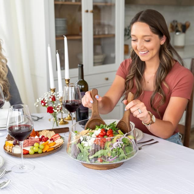 Thumbnail 6 de Oria Cook Large Glass Salad Bowl with Lid Set (5.7 L) + Wood Utensils