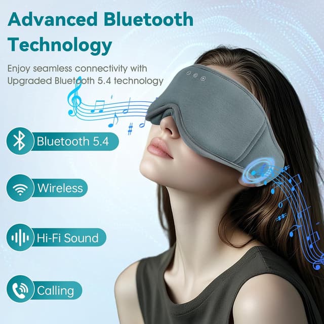 Detalle 2 de Musicozy Schlafkopfhörer mit Bluetooth 3D Augenmaske (100% Verdunkelung) – weiche Schlafmaske für Seitenlage