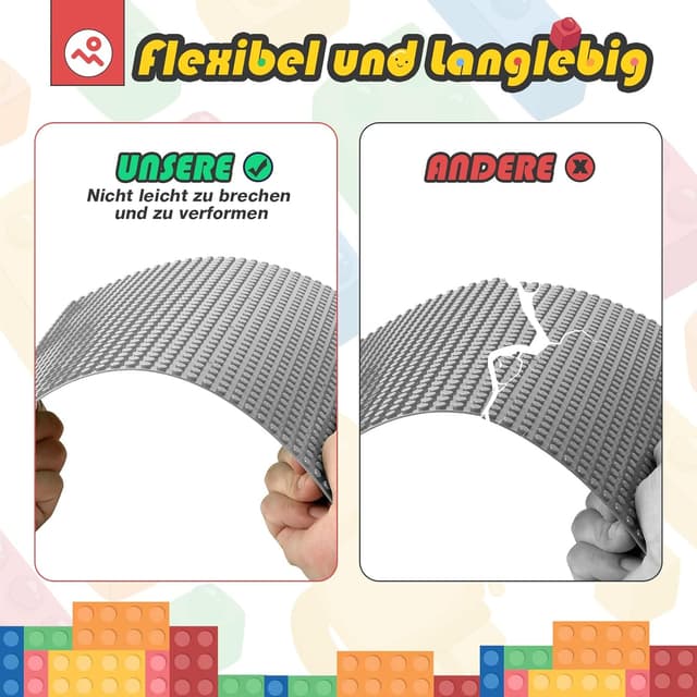 Detalle de HUIZDQ 8 klassische Grundplatten für Bauklötze (32 x 32 Noppen), grau – Standardformat 25,5 x 25,5 cm