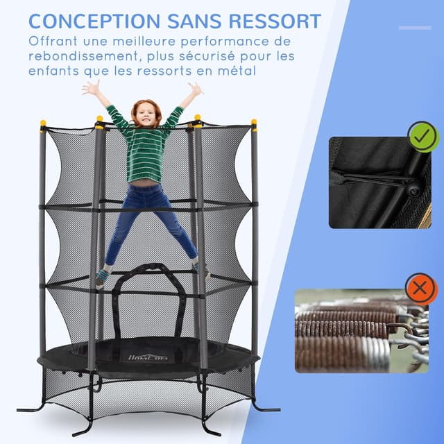 Detalle de HOMCOM Trampoline enfant Ø 1,63 m avec filet et porte zippée (couvre-ressorts, 6 poteaux rembourrés)