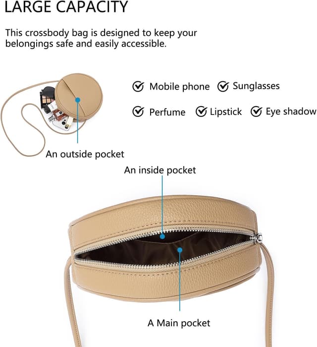 Detalle 2 de YONBEN Sac à bandoulière Circle pour femme en nylon, fermeture éclair et bretelles réglables