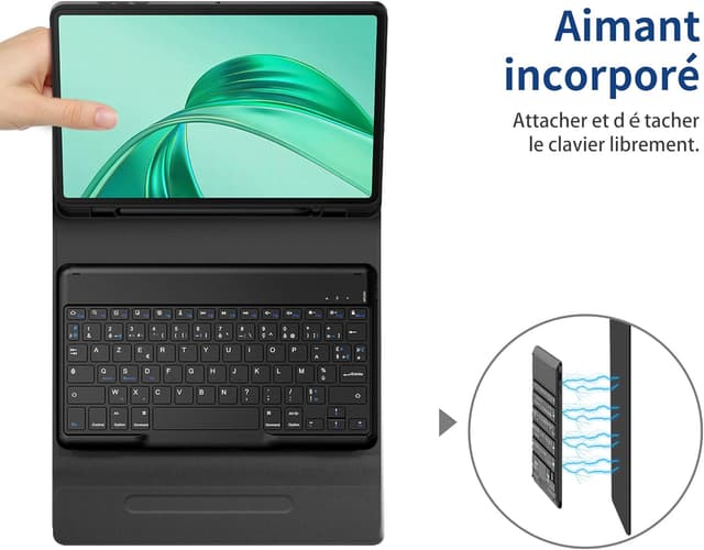 Detalle de EasyAcc étui clavier français Bluetooth pour iPad 10,2" (9e/8e et 7e génération) avec film de protection et clavier amovible, bleu océan