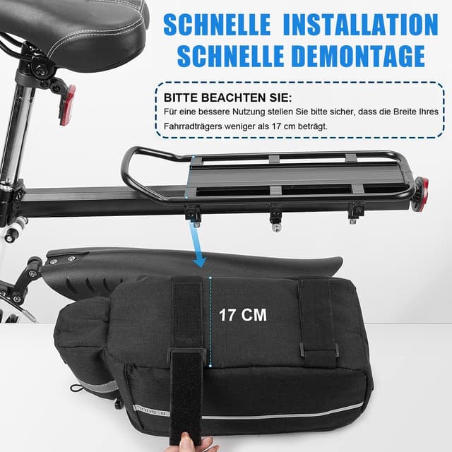 Detalle de Finew Fahrrad-Gepäckträgertasche 10L – isolierte, wasserdichte Hintertasche mit Regenschutz, abnehmbar