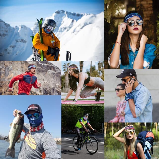 Thumbnail 6 de flintronic Copricapo multifunzione: 6 fasce/ban-dana elastiche anti-UV e antipolvere per ciclismo, trekking e yoga