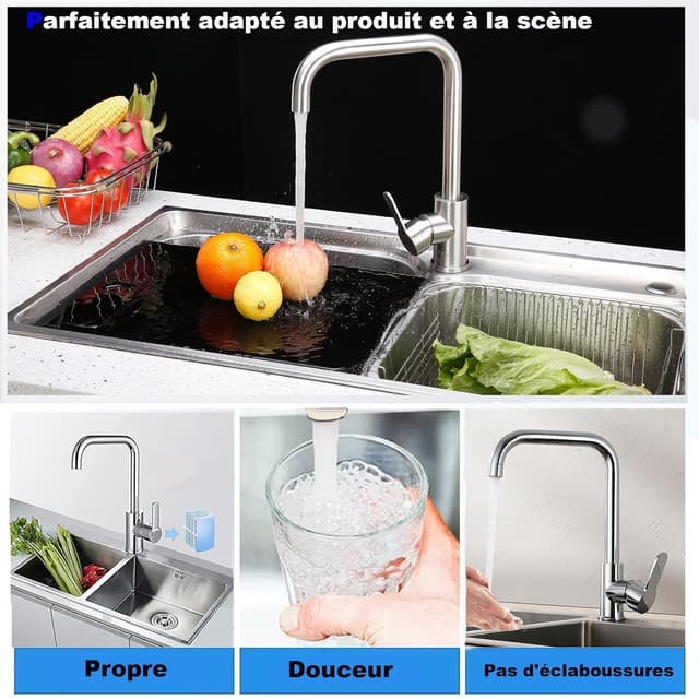 Detalle de Robinet d’évier de cuisine à poignée unique XWIHTR pivotant 360° en acier inoxydable SUS304