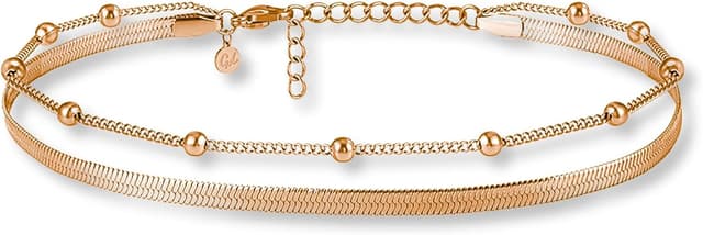 Detalle de Gd. GOOD.designs Fußkettchen für Damen (Mehrreihig) – verstellbar 22–27 cm, wasserfest, 316L Edelstahl in Gold/Silber/Rosegold/Schwarz