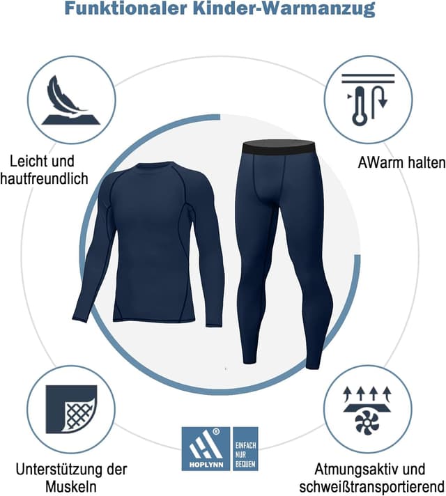 Detalle de HOPLYNN Thermal-Set Kinder Funktionsunterwäsche für Ski & Outdoor