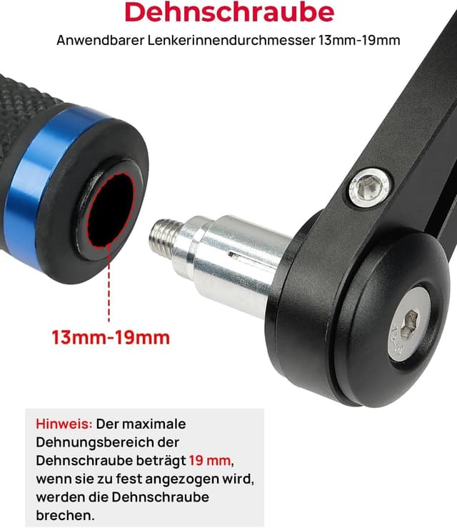 Detalle 2 de KEMIMOTO Lenkerendenspiegel für Motorrad (E-geprüft), 2 Stück, universal für 7/8" (22 mm) Lenker, 360° drehbar