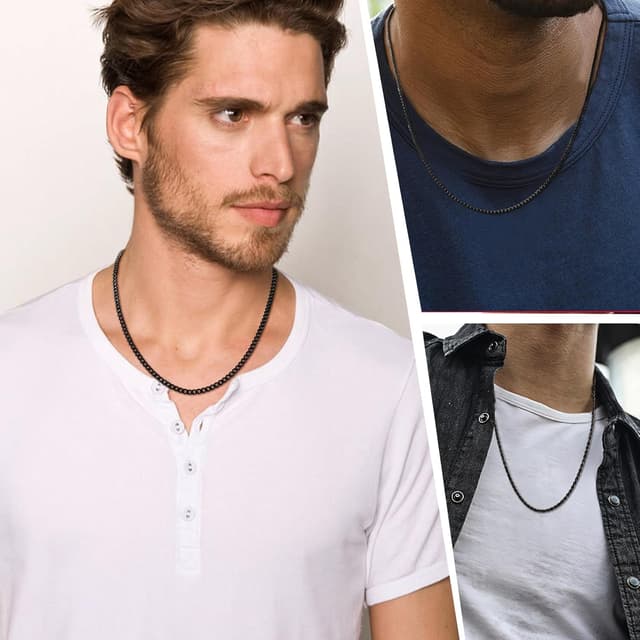 Detalle de Esmoly set da 3 collane da uomo con catenina Cuban chain in acciaio inox 316L (45/50/55/60 cm, 2/3/4/5/6 mm)