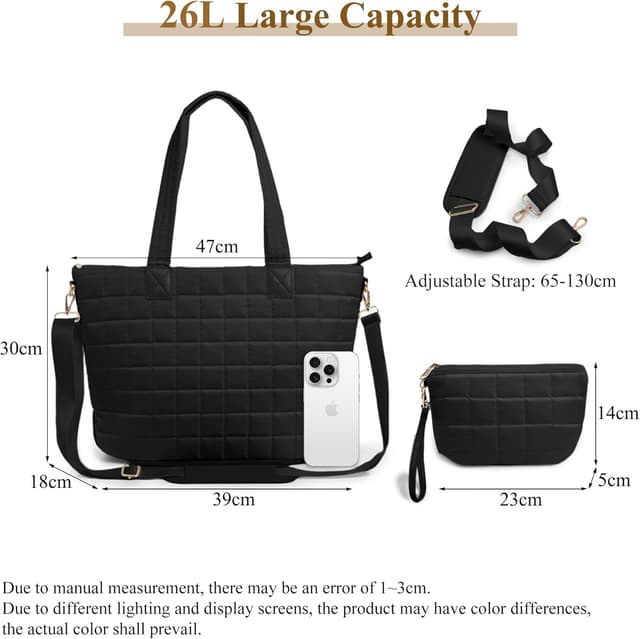 Detalle 2 de Mabecol Sac Cabas Shopper matelassé grand format avec bandoulière ajustable (ordinateur 15,6")