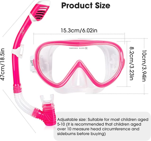 Detalle 2 de Kinder Taucherbrille 180° Panorama mit Anti-Beschlag und gehärtetem Glas – Schnorchelmaske für Kinder (4–16)