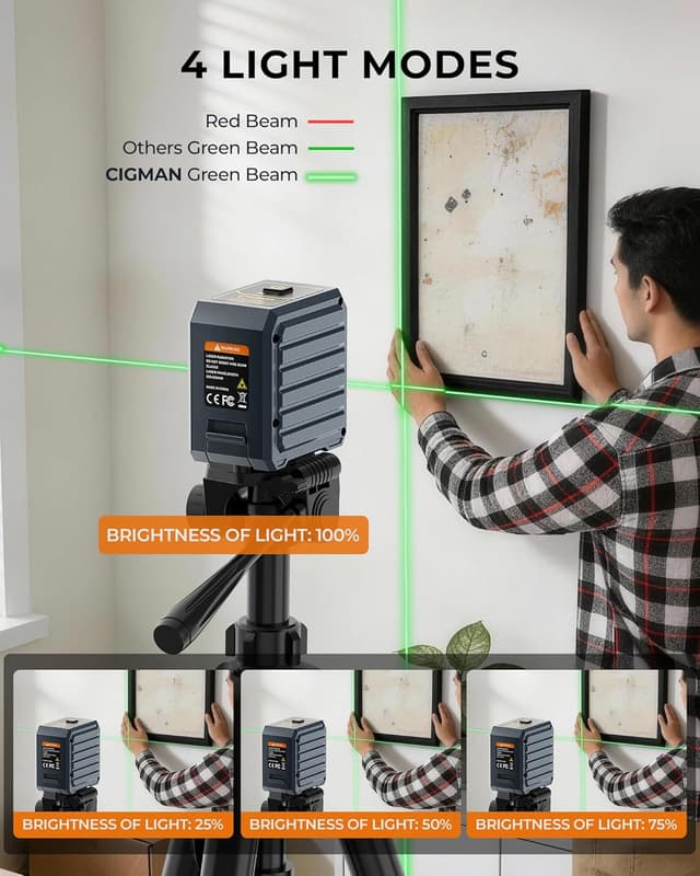 Detalle de CIGMAN Green Laser Level with Self-Levelling and Manual Modes (30m / Pulse 50m with Receiver)