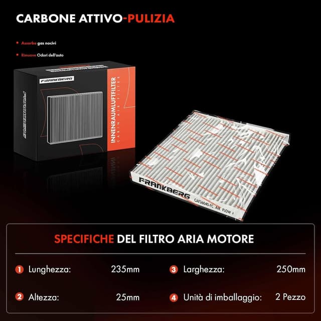 Detalle 2 de Frankberg Filtro aria cabina/abitacolo a carbone attivo compatibile Ducato 250, Jumper, Boxer e Bus/Van 2006-2025 (cod. 6479C9)