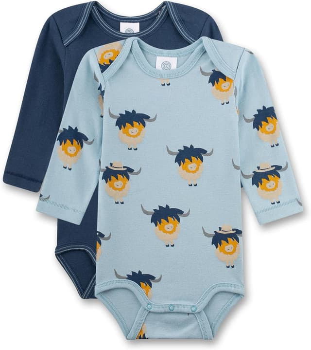 Detalle de Sanetta Baby-Body langarm (Doppelpack) blau Büffel – Bio-Baumwolle für Jungen