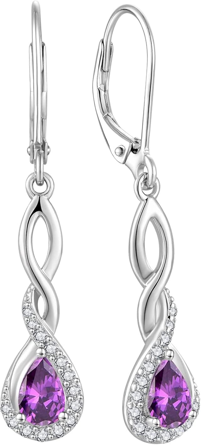 Thumbnail 6 de FJ Damen Ohrringe mit Geburtsstein und 925 Sterling Silber Unendlichkeit – hängend